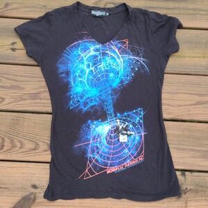 Imaginary Foundation Short Sleeve V Neck Black Tee Wormhole Size Small